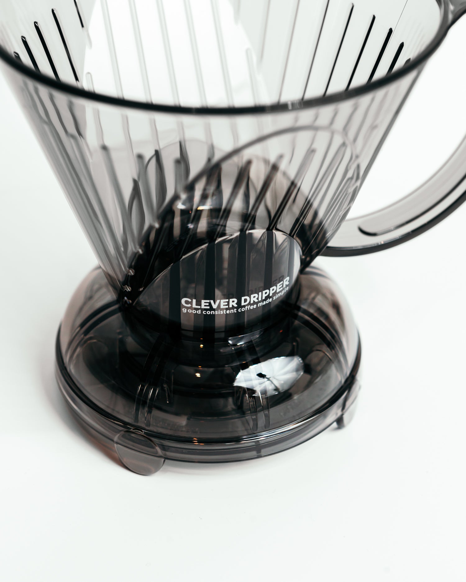 A close up image of a Clever Dripper coffee brewer.